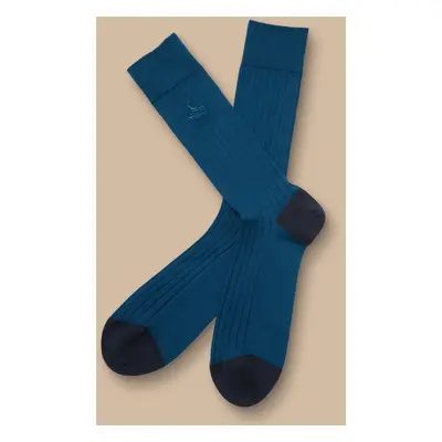 Men's Cotton Rib Socks - Dark Turquoise Blue, by Charles Tyrwhitt