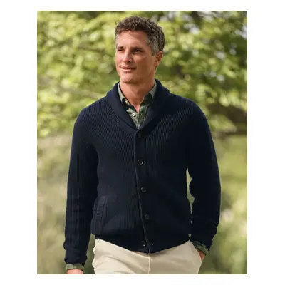 Men's Merino Shawl Neck Chunky Cardigan - Navy, by Charles Tyrwhitt