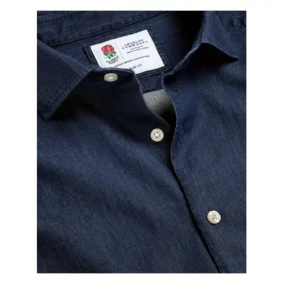 Men's England Rugby Denim Cotton Shirt - Blue Single Cuff, by Charles Tyrwhitt