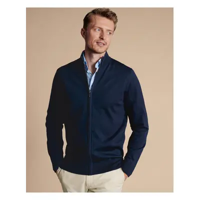 Men's Pure Merino Full Zip-Through Wool Cardigan - Navy, by Charles Tyrwhitt