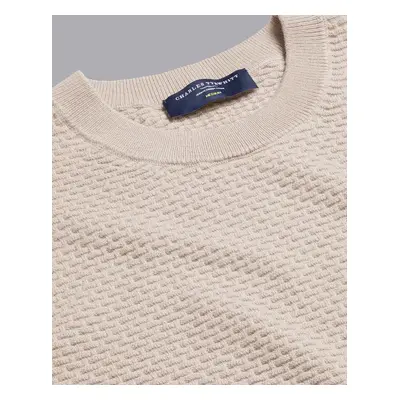 Men's Cotton Merino Textured Crew Neck Jumper - Chalk, by Charles Tyrwhitt