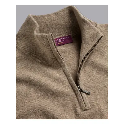 Men's Cashmere Zip Neck Jumper - Oatmeal, by Charles Tyrwhitt