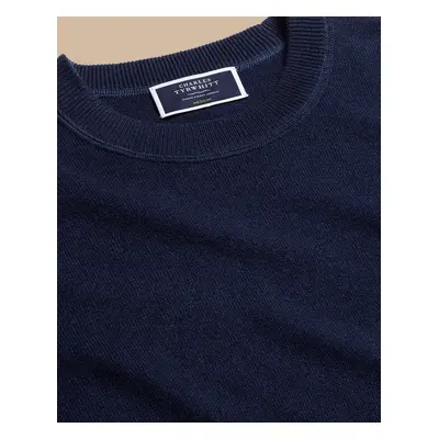 Men's Merino Cashmere Crew Neck Jumper - Dark Navy Blue, by Charles Tyrwhitt