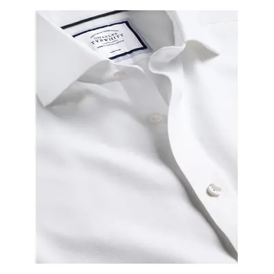 Men's Cutaway Collar Non-Iron Richmond Weave Cotton Formal Shirt - White Single Cuff, by Charles