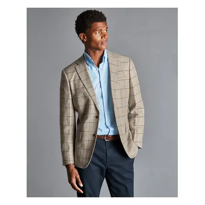 Men's British Luxury Linen Wool Windowpane Checkered Jacket - Oatmeal, by Charles Tyrwhitt