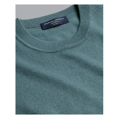 Men's Merino Cashmere Crew Neck Jumper - Pale Teal Blue Green, by Charles Tyrwhitt