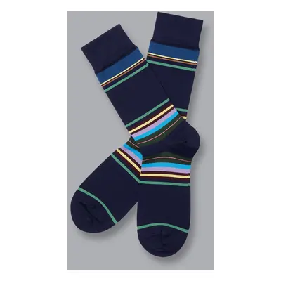 Men's Block Stripe Socks - French Blue, by Charles Tyrwhitt