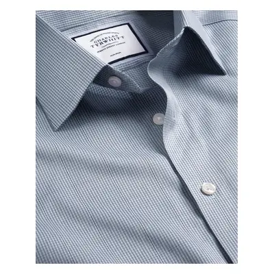 Men's Non-Iron Twill Puppytooth Checkered Cotton Formal Shirt - Steel Blue Single Cuff, by Charl