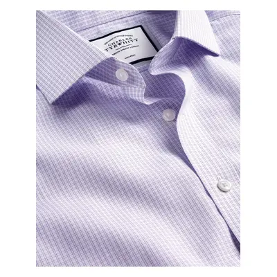 Men's Cutaway Collar Non-Iron Double Checkered Cotton Formal Shirt - Lilac Purple Single Cuff, b