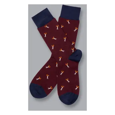 Men's Cutting Corners Motif Socks - Burgundy Red, by Charles Tyrwhitt