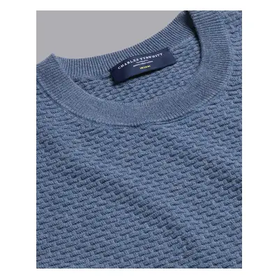 Men's Cotton Merino Textured Crew Neck Jumper - Ocean Blue, by Charles Tyrwhitt