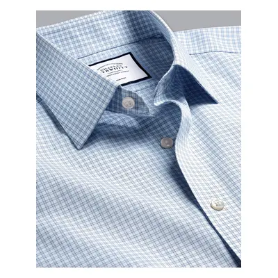 Men's Non-Iron Poplin Fine Checkered Cotton Formal Shirt - Sky Blue Single Cuff, by Charles Tyrw