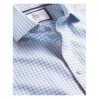 Men's Cutaway Collar Non-Iron Richmond Weave Checkered Cotton Formal Shirt - Cornflower Blue Sin