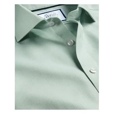 Men's Cutaway Collar Non-Iron Henley Weave Cotton Formal Shirt - Light Green Single Cuff, by Cha