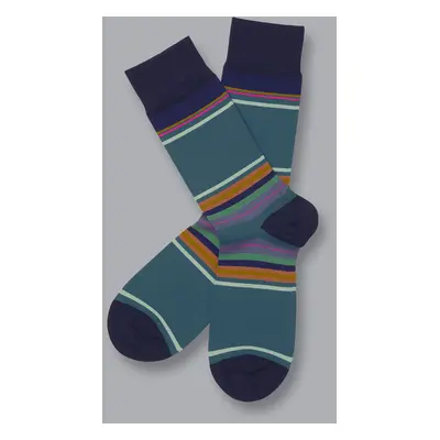 Men's Block Stripe Socks - Pale Teal Blue Green, by Charles Tyrwhitt