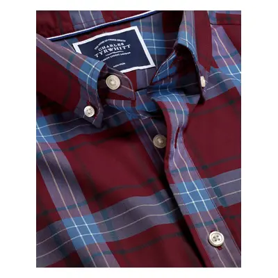 Men's Button-Down Collar Non-Iron Stretch Poplin Large Winter Checkered Cotton Shirt - Red Singl