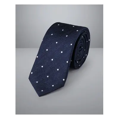 Men's Silk Wool Blend Spot Slim Tie - Indigo Blue, by Charles Tyrwhitt