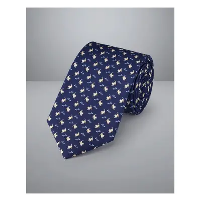 Men's Dog On Skis Motif Print Silk Tie - Indigo Blue, by Charles Tyrwhitt