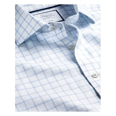 Men's Cutaway Collar Non-Iron Henley Weave Cotton Formal Shirt - Cornflower Blue Double Cuff, by