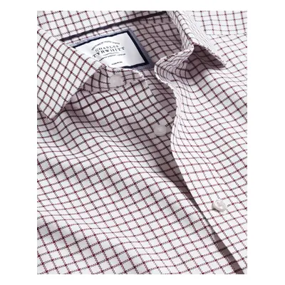 Men's Cutaway Collar Non-Iron Richmond Weave Checkered Cotton Formal Shirt - Wine Red Single Cuf