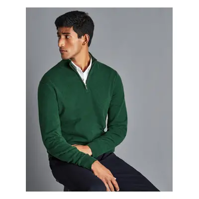 Men's Cashmere Zip Neck Jumper - Dark Green, by Charles Tyrwhitt