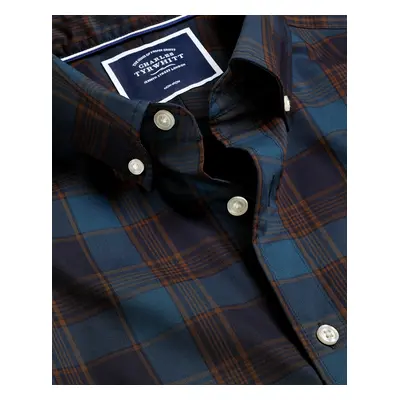 Men's Button-Down Collar Non-Iron Stretch Poplin TarTan Brown Winter Checkered Cotton Shirt - Ru