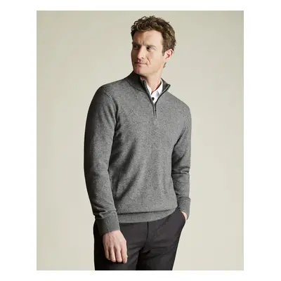 Men's Cashmere Zip Neck Jumper - Grey, by Charles Tyrwhitt