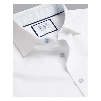 Men's Semi-Cutaway Collar Twill Cotton Formal Shirt With Printed Trim - White Single Cuff, by Ch