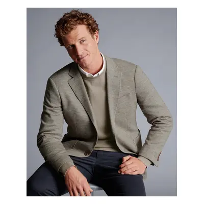 Men's Italian Jersey Puppytooth Cotton Jacket - Oatmeal, by Charles Tyrwhitt