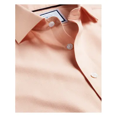 Men's Cutaway Collar Non-Iron Henley Weave Cotton Formal Shirt - Peach Single Cuff, by Charles T