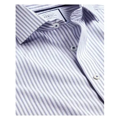 Men's Cutaway Collar Non-Iron Henley Weave Stripe Cotton Formal Shirt - Royal Blue Double Cuff, 