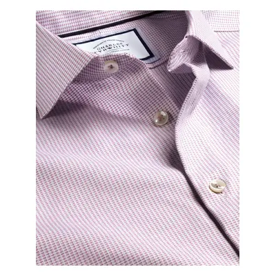 Men's Semi-Cutaway Collar Non-Iron Stretch Texture Cotton Formal Shirt - Dark Pink Single Cuff, 