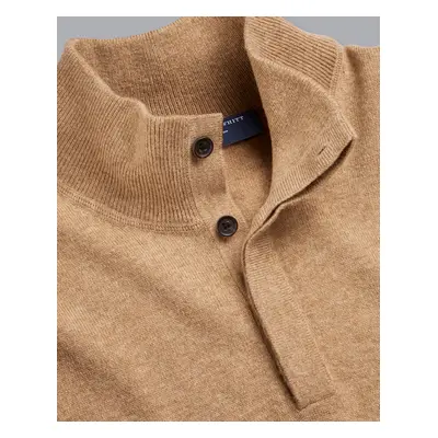 Men's Merino Cashmere Button Neck Jumper - Camel Brown, by Charles Tyrwhitt