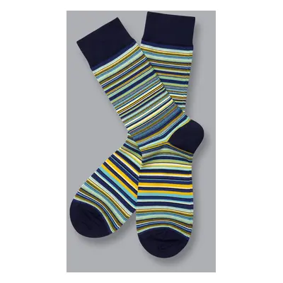 Men's Multi Stripe Socks - Petrol Blue & Lemon, by Charles Tyrwhitt