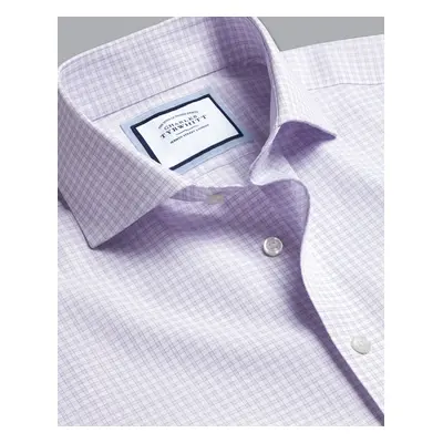 Men's Cutaway Collar Non-Iron Checkered Cotton Formal Shirt - Violet Purple Single Cuff, by Char