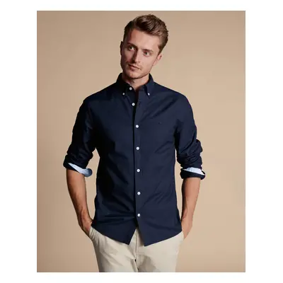 Men's Button-Down Collar Stretch Washed Oxford Cotton Shirt - Navy Blue Single Cuff, by Charles 