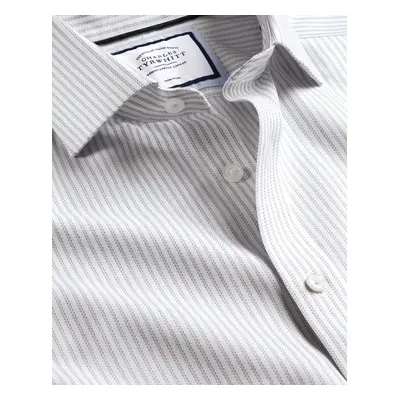 Men's Cutaway Collar Non-Iron Richmond Weave Stripe Cotton Formal Shirt - Light Grey Single Cuff