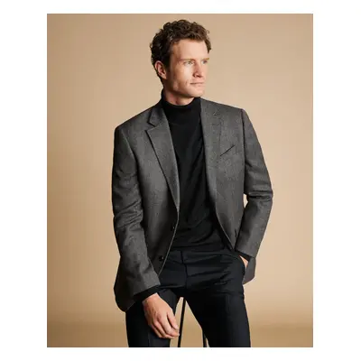 Men's Herringbone Wool Texture Jacket - Dark Grey, by Charles Tyrwhitt