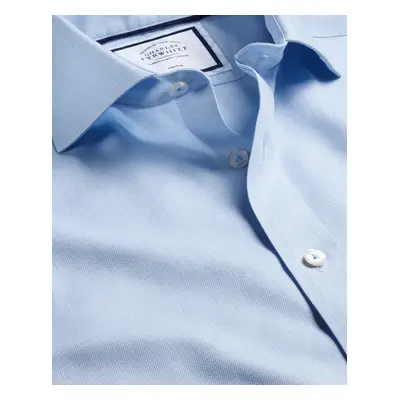 Men's Cutaway Collar Non-Iron Henley Weave Cotton Formal Shirt - Sky Blue Single Cuff, by Charle