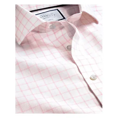 Men's Cutaway Collar Non-Iron Henley Weave Checkered Cotton Formal Shirt - Light Pink Single Cuf