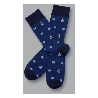 Men's Cat Out A Bag Motif Socks - French Blue, by Charles Tyrwhitt