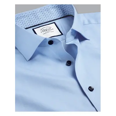 Men's Semi-Cutaway Collar Twill Printed Trim Cotton Formal Shirt - Sky Blue Single Cuff, by Char