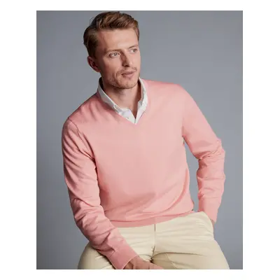 Men's Merino V-Neck Wool Jumper - Light Coral, by Charles Tyrwhitt