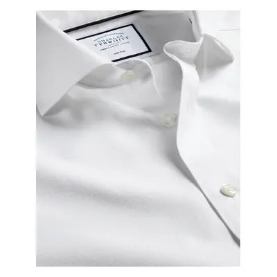 Men's Cutaway Collar Non-Iron Henley Weave Cotton Formal Shirt - White Single Cuff, by Charles T