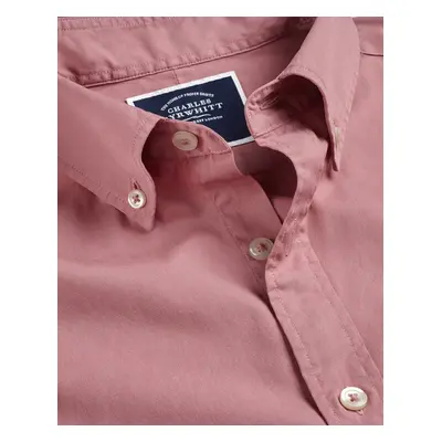 Men's Button-Down Collar Washed Fine Twill Cotton Shirt - Pink Single Cuff, by Charles Tyrwhitt