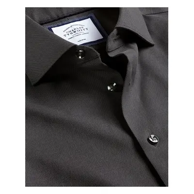 Men's Semi-Cutaway Collar Non-Iron Stretch Texture Cotton Formal Shirt - Charcoal Black Grey Sin