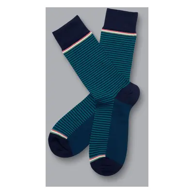 Men's Fine Stripe Socks - Teal Blue Green & Navy, by Charles Tyrwhitt