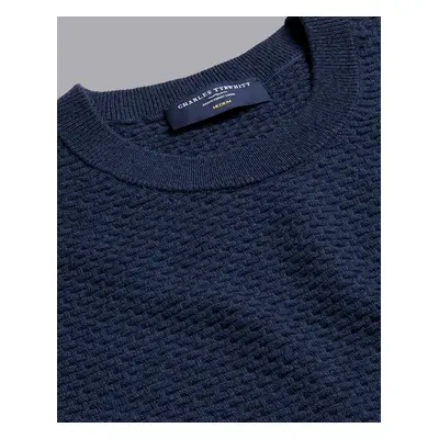 Men's Cotton Merino Textured Crew Neck Jumper - Ink Blue, by Charles Tyrwhitt