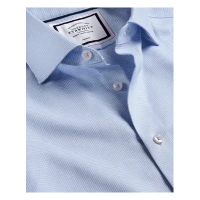 Men's Semi-Cutaway Collar Non-Iron Stretch Texture Cotton Formal Shirt - Sky Blue Single Cuff, b