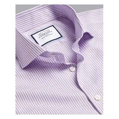 Men's Cutaway Collar Non-Iron Twill Stripe Cotton Formal Shirt - Mauve Purple Single Cuff, by Ch